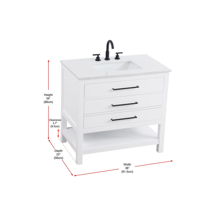 36 Inch Single Bathroom Vanity In White - View 6 - Joshua Marshal