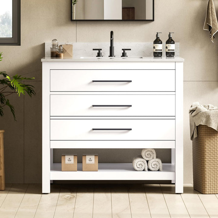 36 Inch Single Bathroom Vanity In White With Backsplash White Finish - KITCHEN & BATH by Joshua Marshal