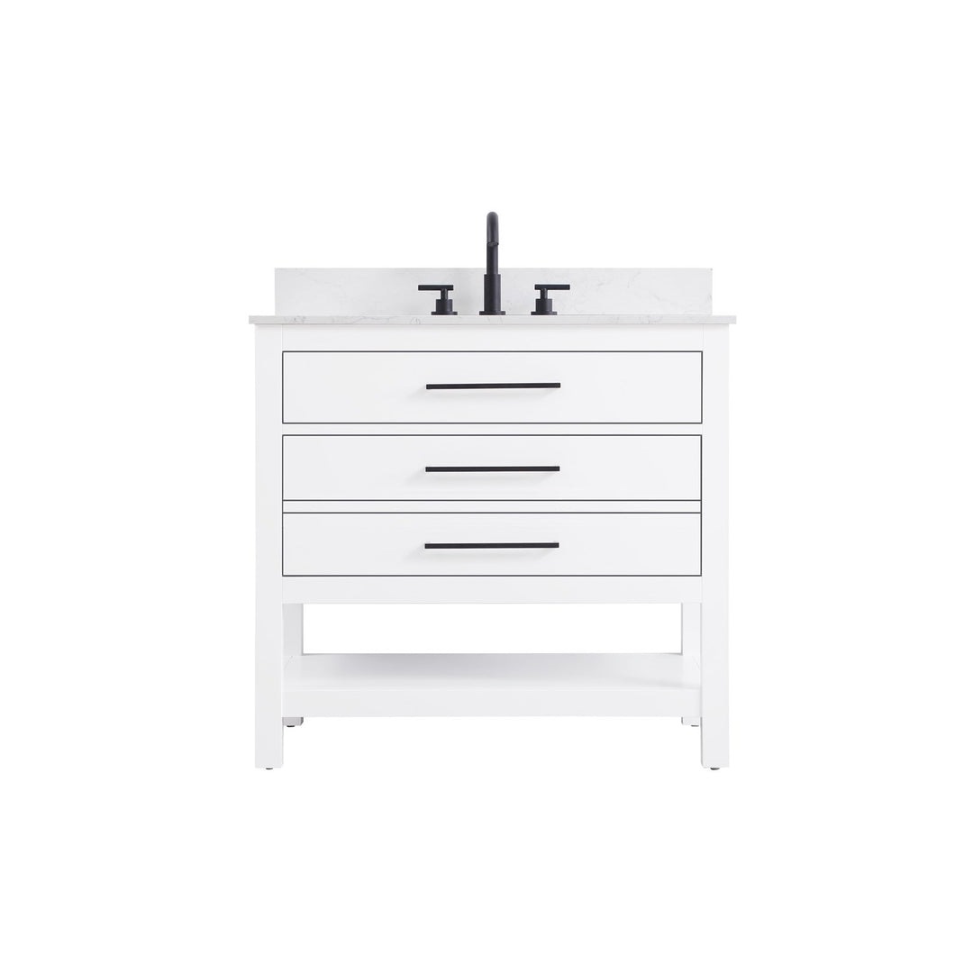 36 Inch Single Bathroom Vanity In White With Backsplash - View 3 - Joshua Marshal