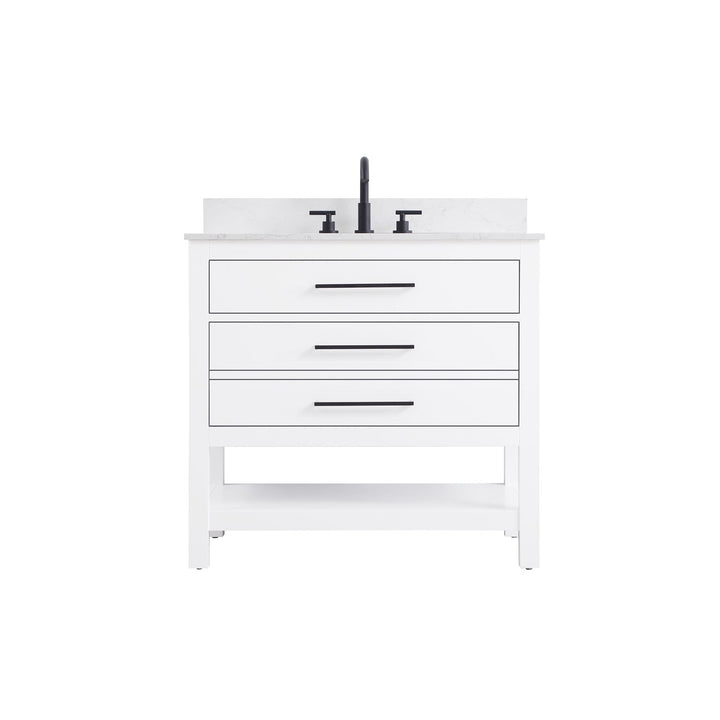 36 Inch Single Bathroom Vanity In White With Backsplash - View 3 - Joshua Marshal