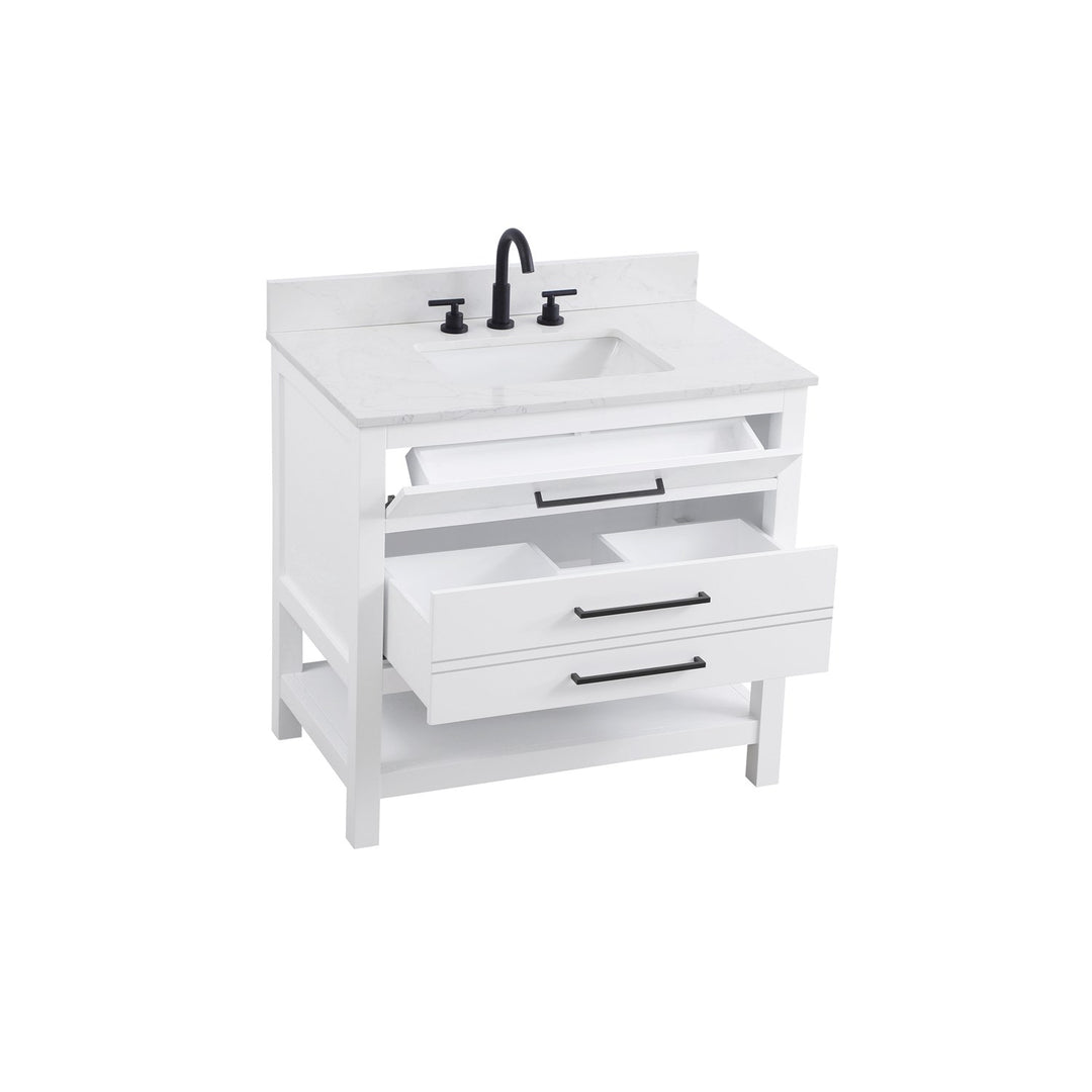 36 Inch Single Bathroom Vanity In White With Backsplash - View 4 - Joshua Marshal