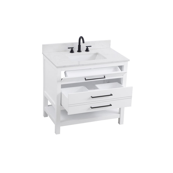 36 Inch Single Bathroom Vanity In White With Backsplash - View 4 - Joshua Marshal