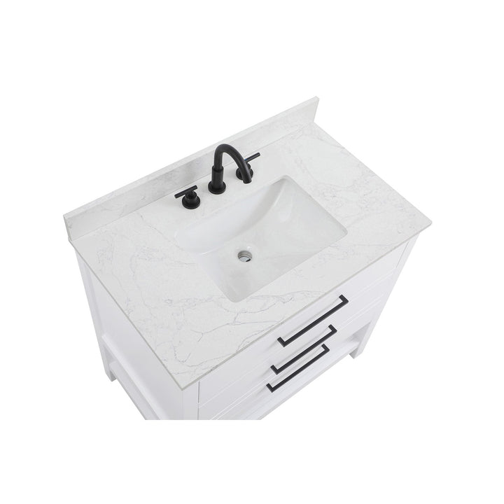 36 Inch Single Bathroom Vanity In White With Backsplash - View 5 - Joshua Marshal