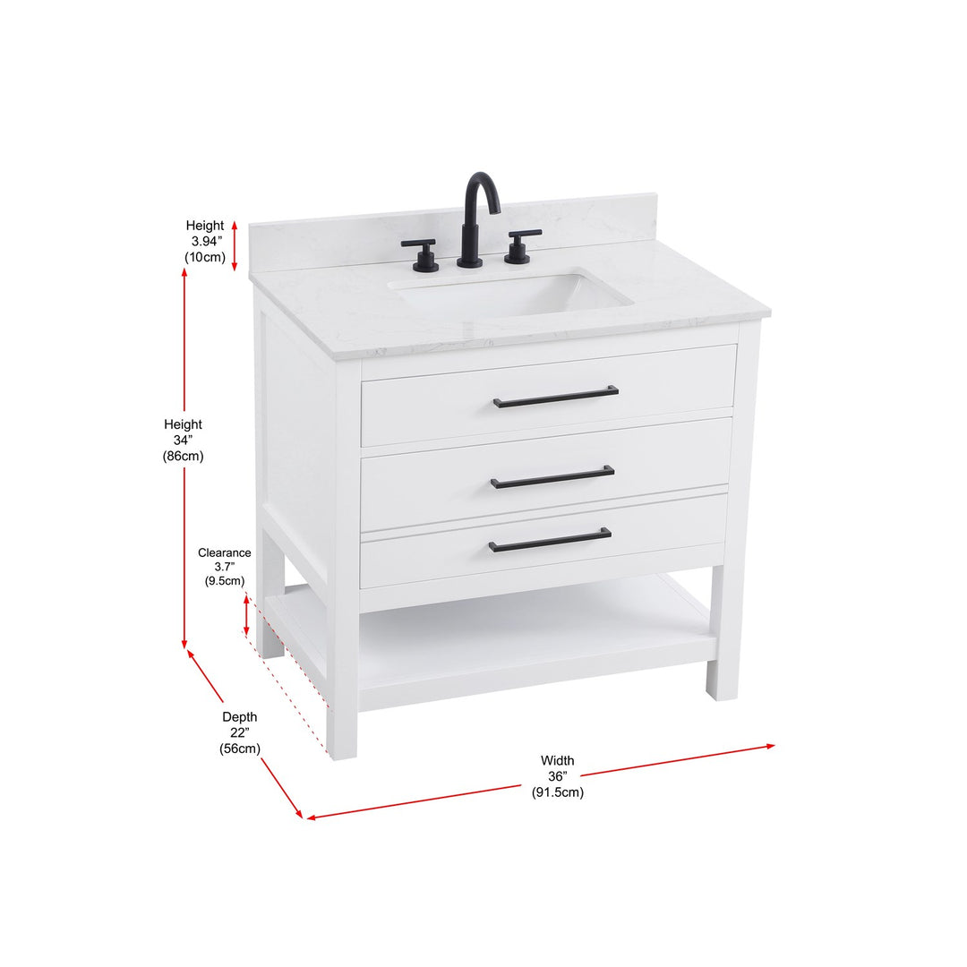 36 Inch Single Bathroom Vanity In White With Backsplash - View 6 - Joshua Marshal