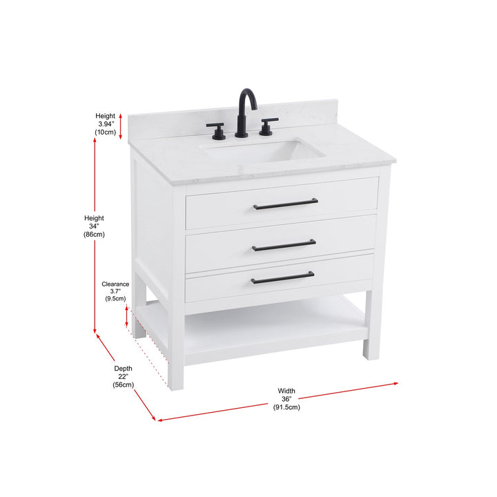 36 Inch Single Bathroom Vanity In White With Backsplash - View 6 - Joshua Marshal