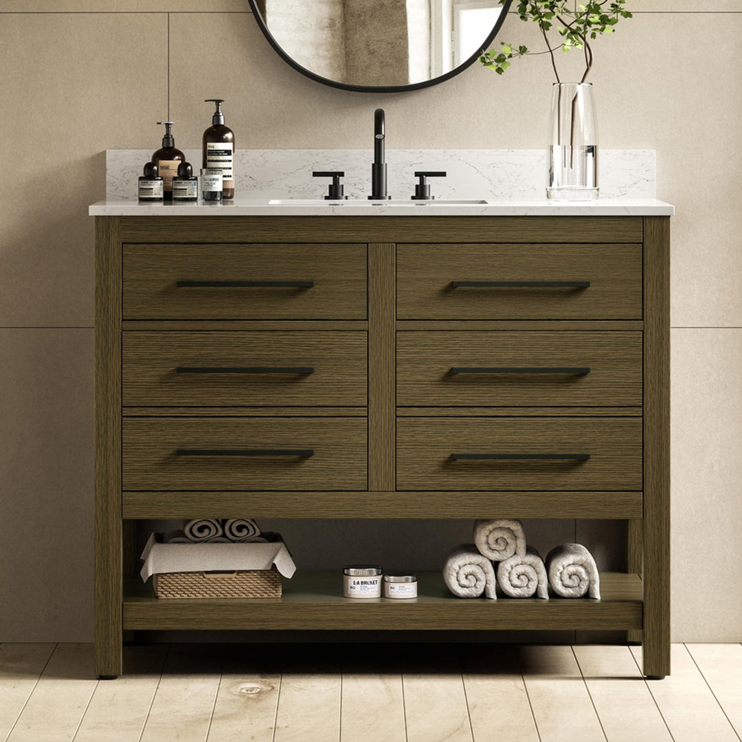 42 Inch Single Bathroom Vanity In Chestnut Brown With Backsplash Chestnut Brown Finish - KITCHEN & BATH by Joshua Marshal