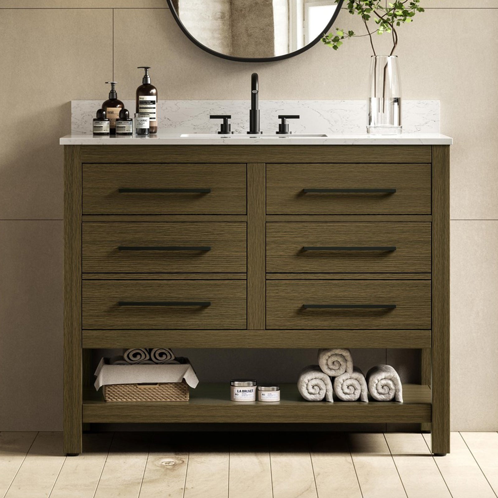 42 Inch Single Bathroom Vanity In Chestnut Brown With Backsplash Chestnut Brown Finish - KITCHEN & BATH by Joshua Marshal