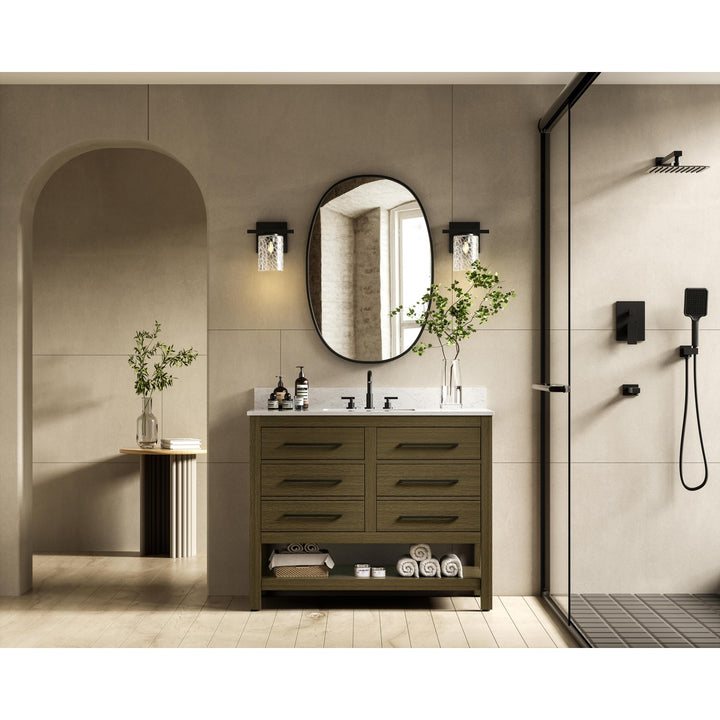 42 Inch Single Bathroom Vanity In Chestnut Brown With Backsplash - View 2 - Joshua Marshal