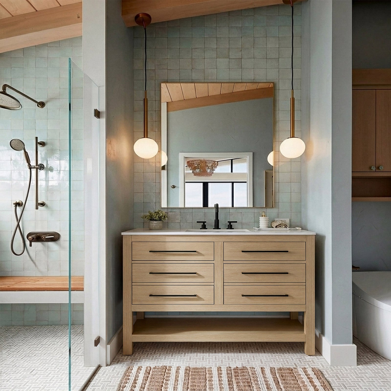 42 Inch Single Bathroom Vanity In Honey Brown - View 2 - Joshua Marshal