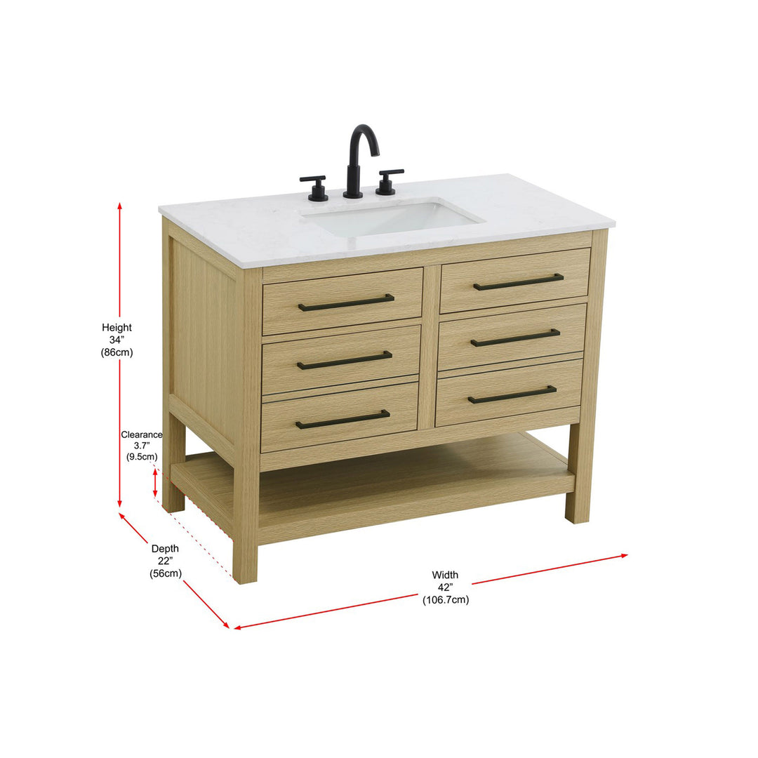 42 Inch Single Bathroom Vanity In Honey Brown - View 5 - Joshua Marshal