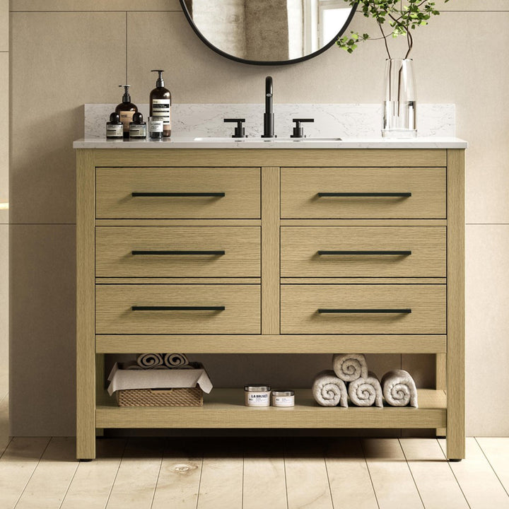 42 Inch Single Bathroom Vanity In Honey Brown With Backsplash Honey Brown Finish - KITCHEN & BATH by Joshua Marshal