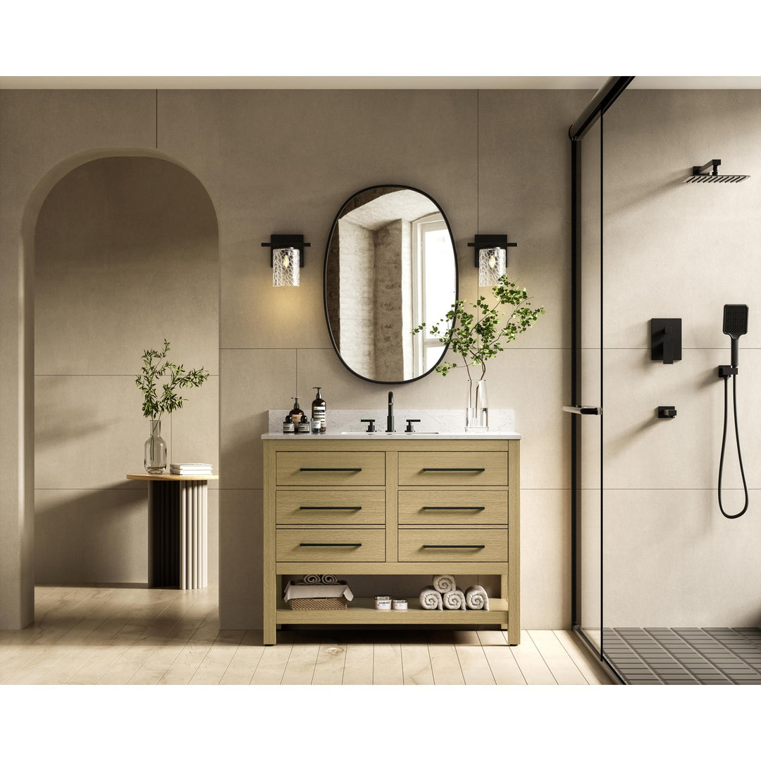 42 Inch Single Bathroom Vanity In Honey Brown With Backsplash - View 2 - Joshua Marshal