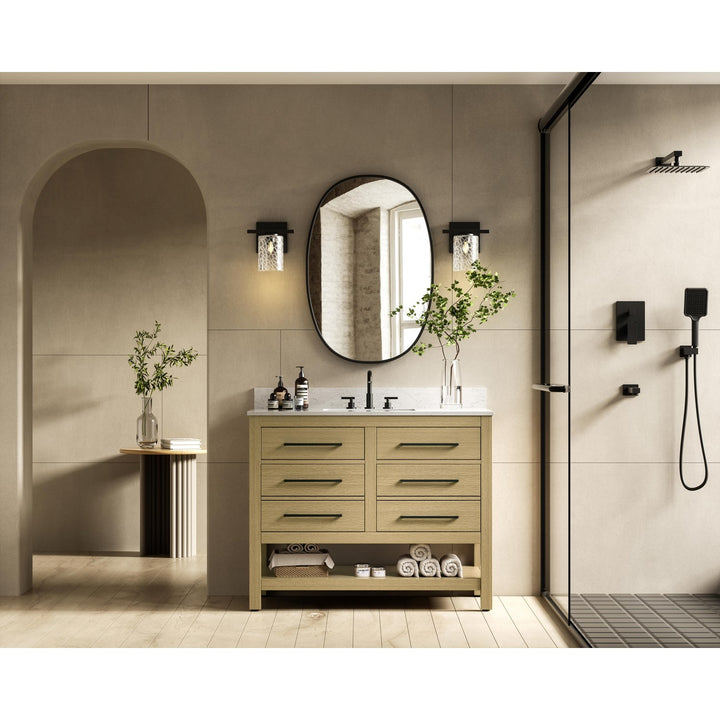 42 Inch Single Bathroom Vanity In Honey Brown With Backsplash - View 2 - Joshua Marshal