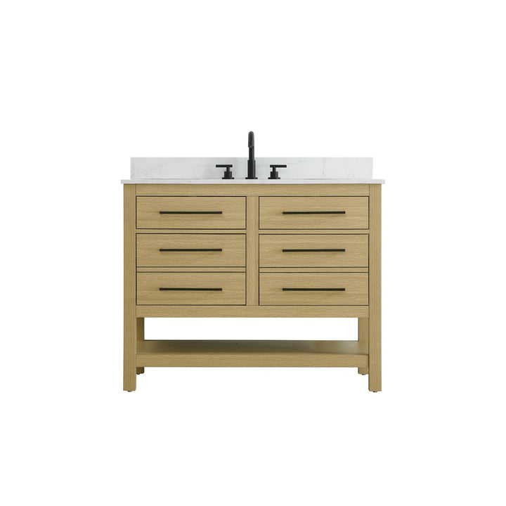 42 Inch Single Bathroom Vanity In Honey Brown With Backsplash - View 3 - Joshua Marshal