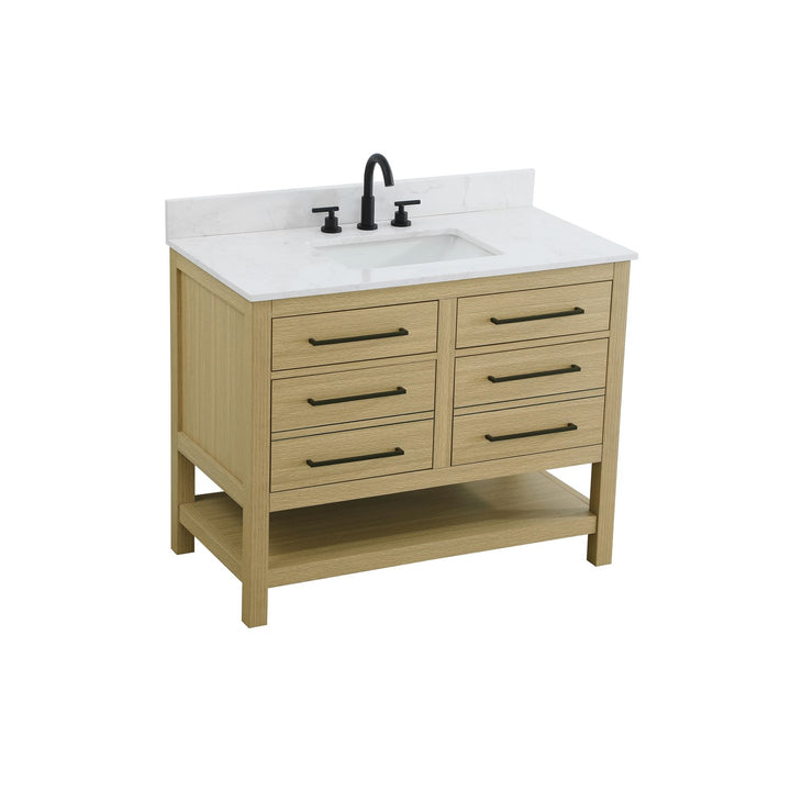 42 Inch Single Bathroom Vanity In Honey Brown With Backsplash - View 4 - Joshua Marshal
