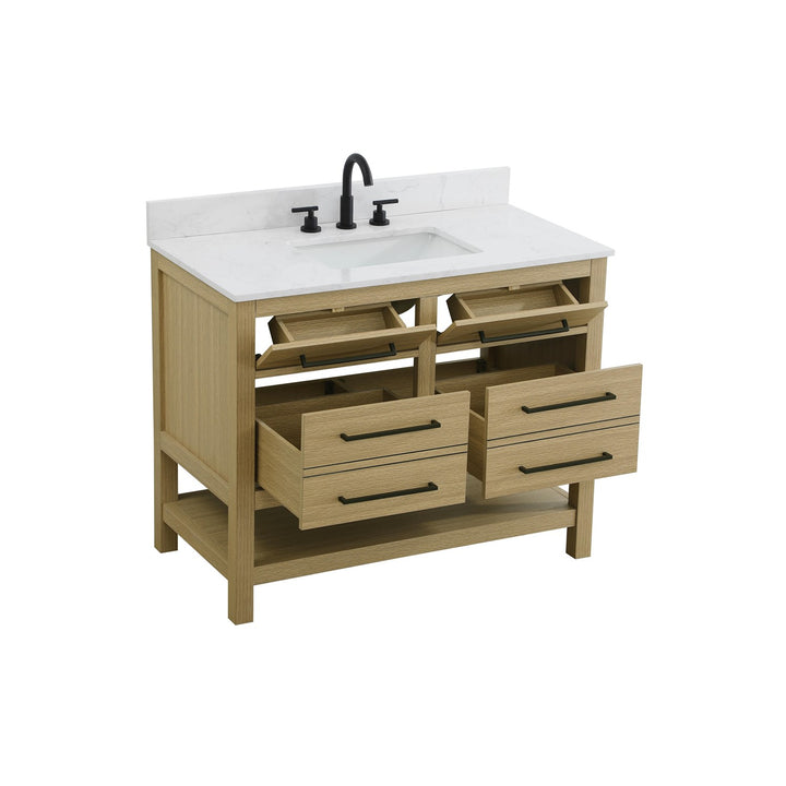 42 Inch Single Bathroom Vanity In Honey Brown With Backsplash - View 5 - Joshua Marshal