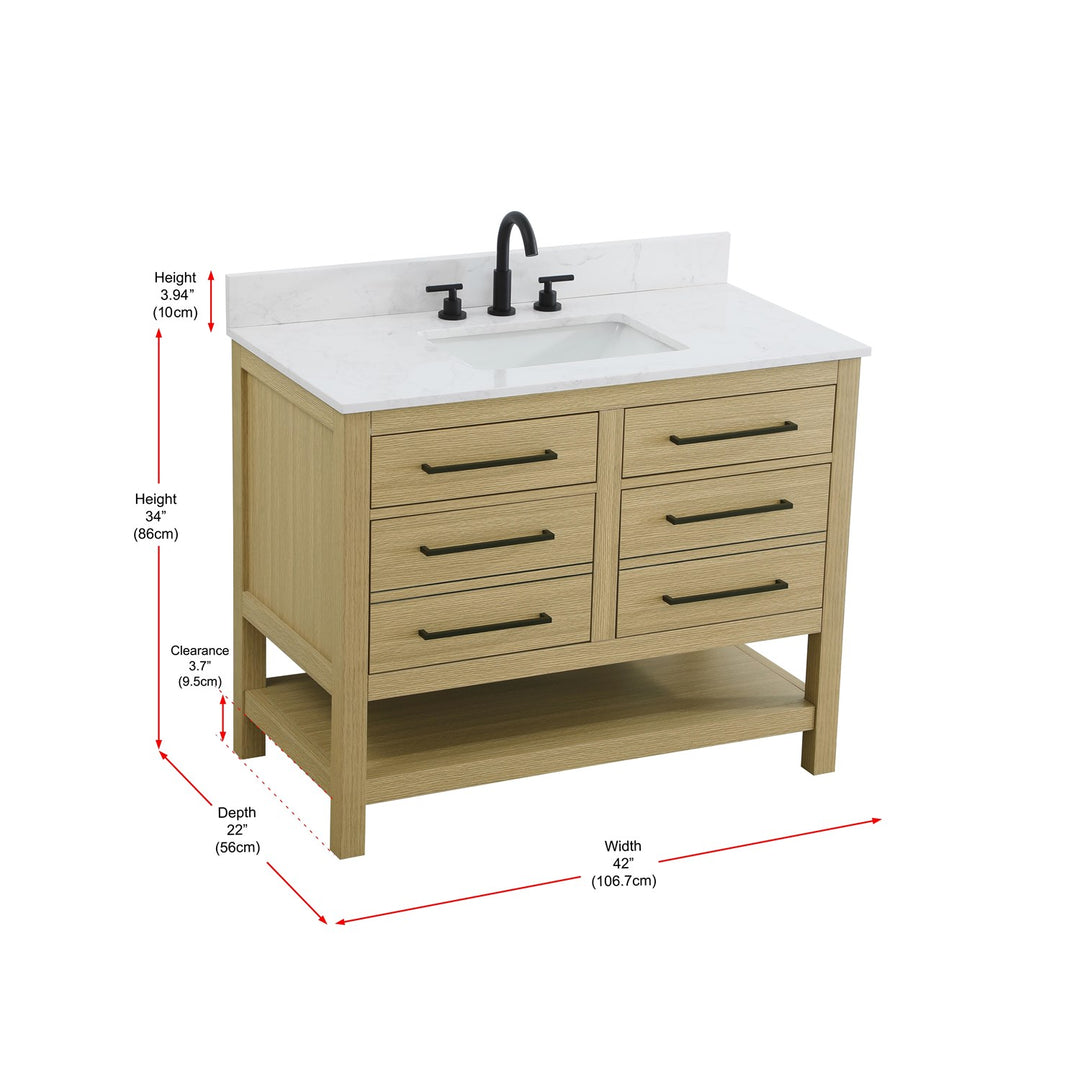 42 Inch Single Bathroom Vanity In Honey Brown With Backsplash - View 6 - Joshua Marshal