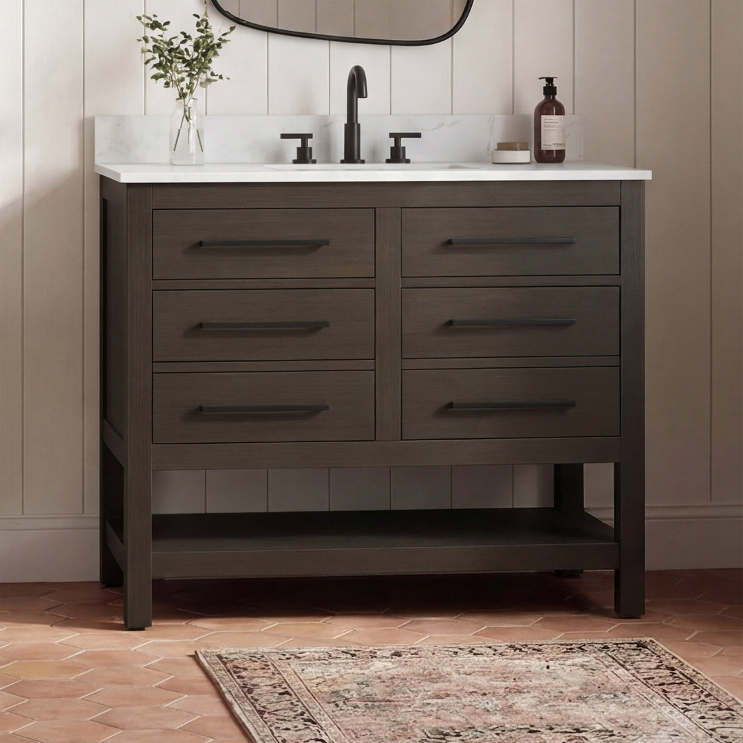 42 Inch Single Bathroom Vanity In Mocha Brown With Backsplash Mocha Brown Finish - KITCHEN & BATH by Joshua Marshal