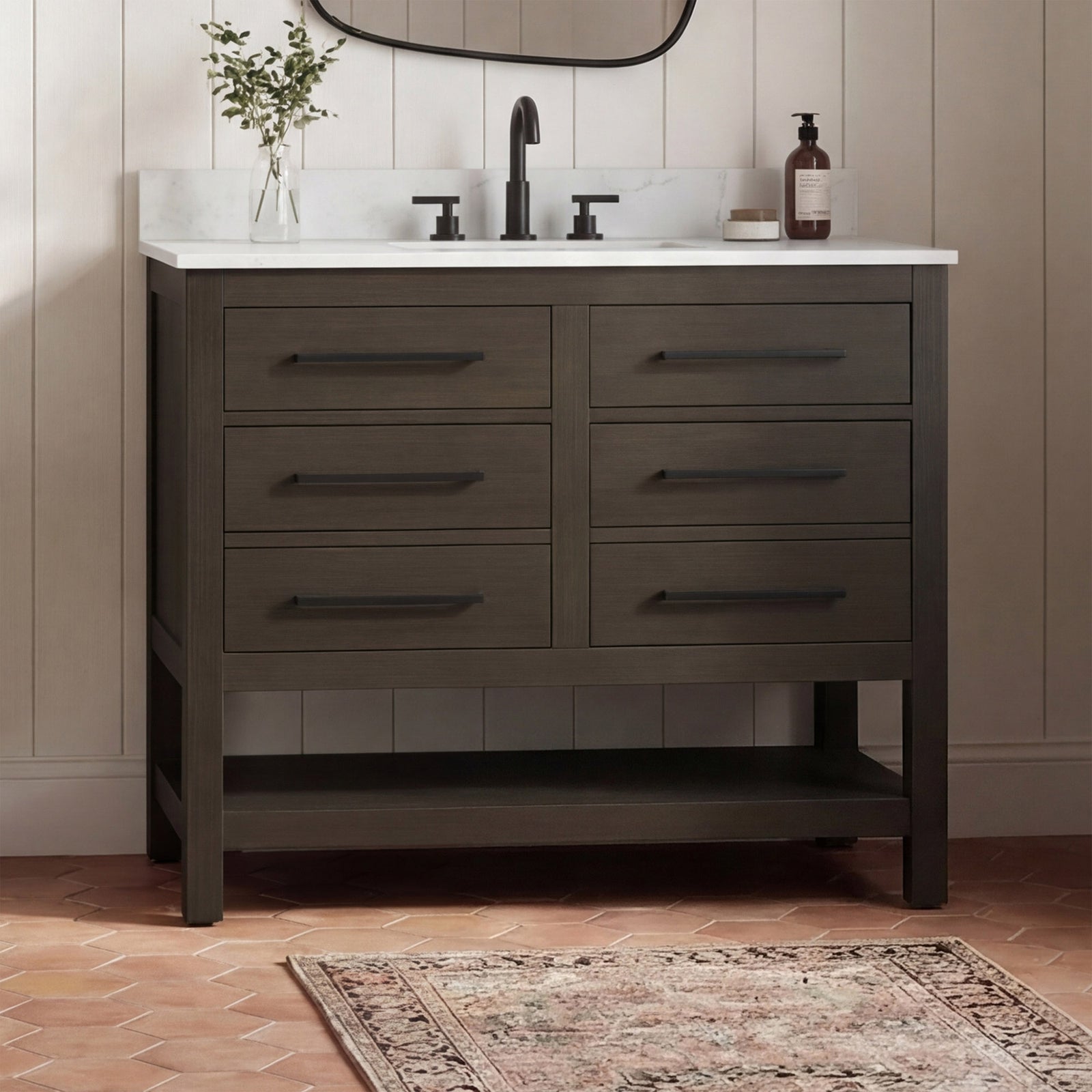 42 Inch Single Bathroom Vanity In Mocha Brown With Backsplash Mocha Brown Finish - KITCHEN & BATH by Joshua Marshal