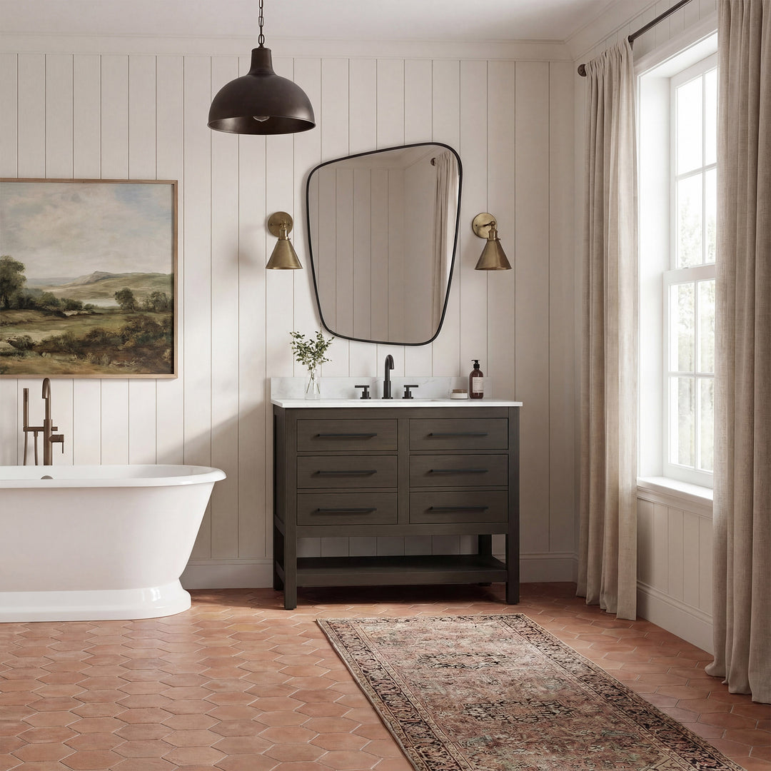42 Inch Single Bathroom Vanity In Mocha Brown With Backsplash - View 2 - Joshua Marshal