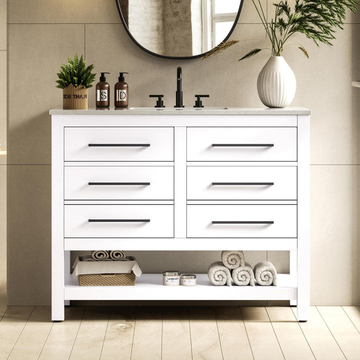 42 Inch Single Bathroom Vanity In White White Finish - KITCHEN & BATH by Joshua Marshal