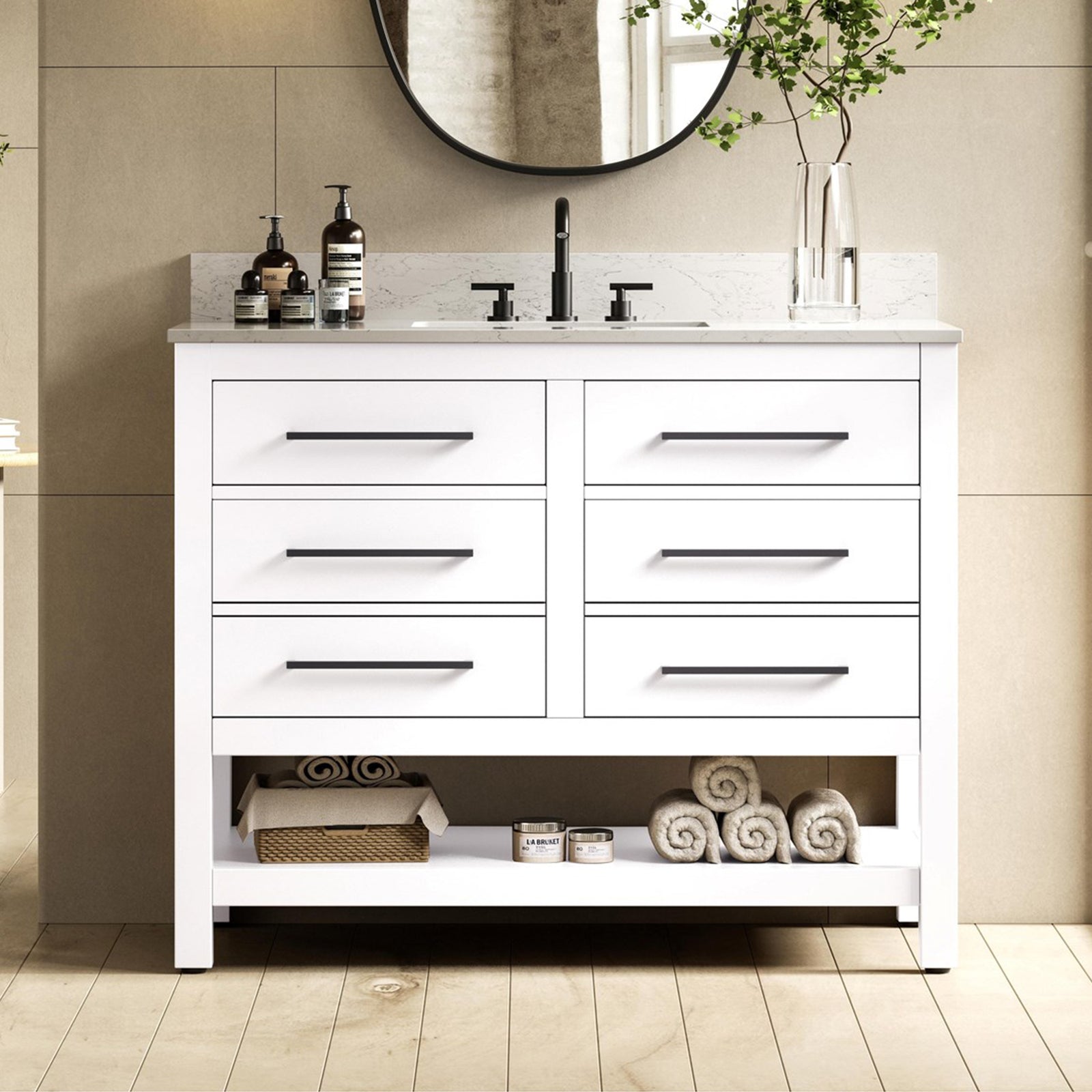 42 Inch Single Bathroom Vanity In White With Backsplash White Finish - KITCHEN & BATH by Joshua Marshal