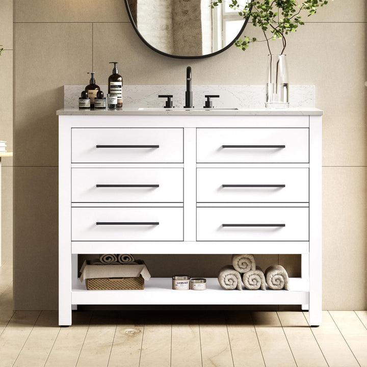 42 Inch Single Bathroom Vanity In White With Backsplash White Finish - KITCHEN & BATH by Joshua Marshal