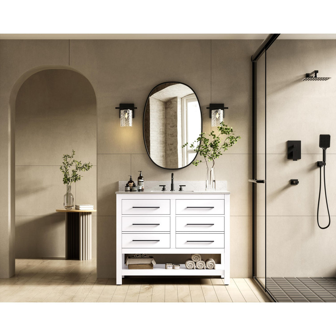 42 Inch Single Bathroom Vanity In White With Backsplash - View 2 - Joshua Marshal