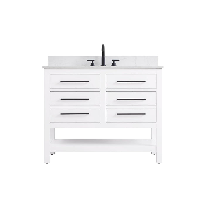 42 Inch Single Bathroom Vanity In White With Backsplash - View 3 - Joshua Marshal