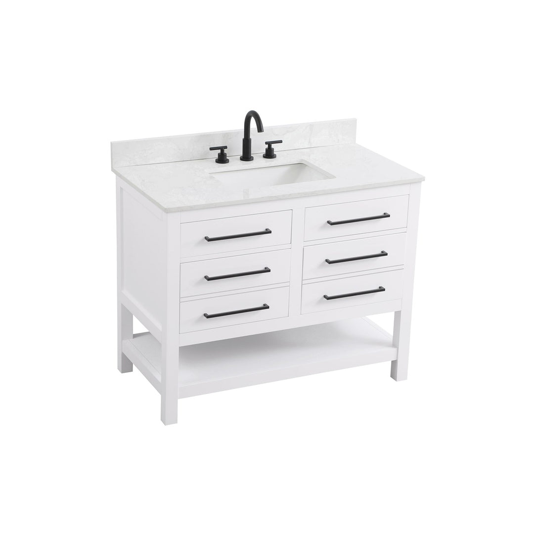 42 Inch Single Bathroom Vanity In White With Backsplash - View 4 - Joshua Marshal