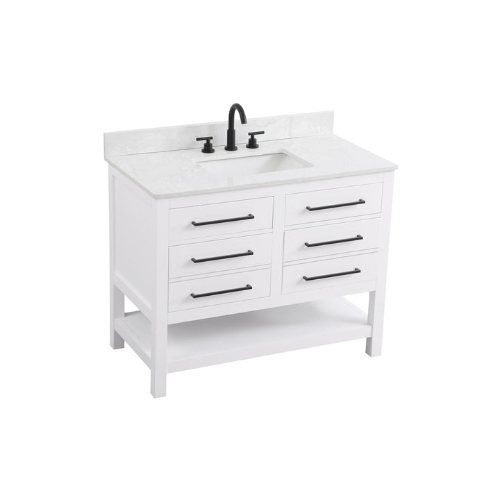 42 Inch Single Bathroom Vanity In White With Backsplash - View 4 - Joshua Marshal