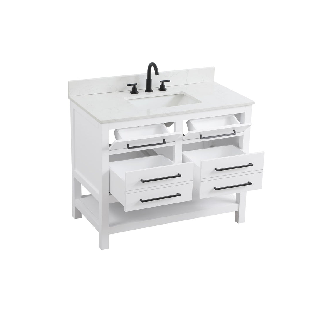 42 Inch Single Bathroom Vanity In White With Backsplash - View 5 - Joshua Marshal