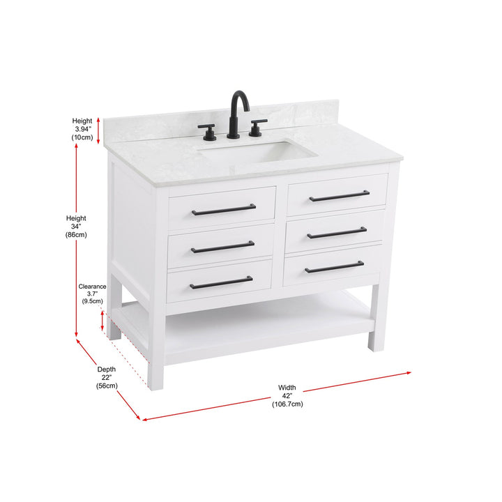 42 Inch Single Bathroom Vanity In White With Backsplash - View 6 - Joshua Marshal