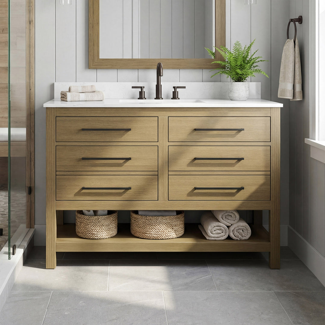 48 Inch Single Bathroom Vanity In Chestnut Brown With Backsplash Chestnut Brown Finish - KITCHEN & BATH by Joshua Marshal
