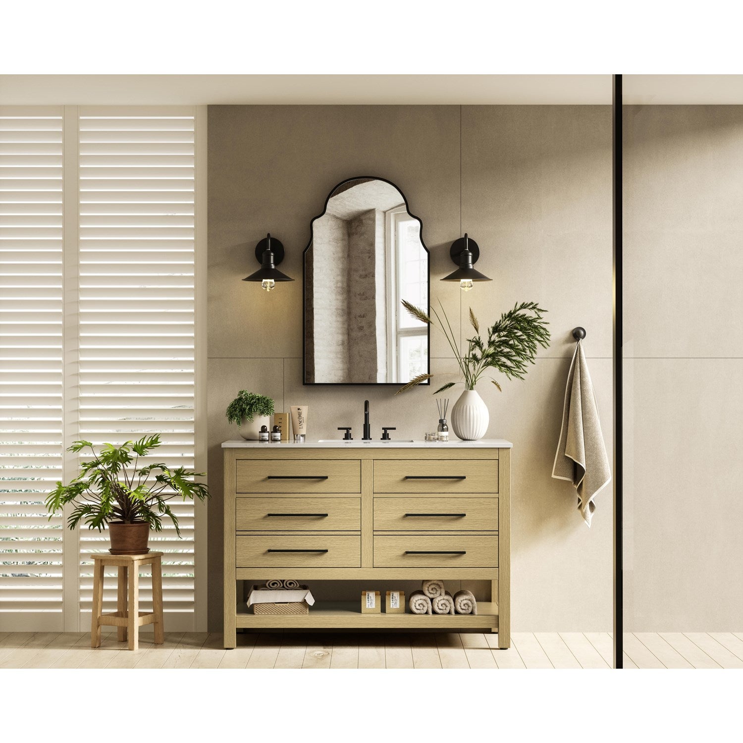 48 Inch Single Bathroom Vanity In Honey Brown - View 2 - Joshua Marshal