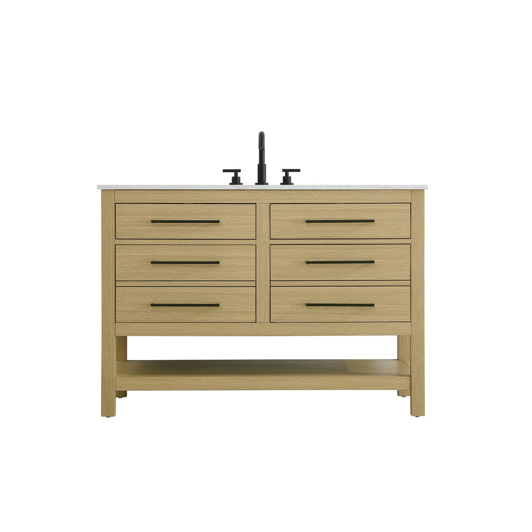 48 Inch Single Bathroom Vanity In Honey Brown - View 3 - Joshua Marshal