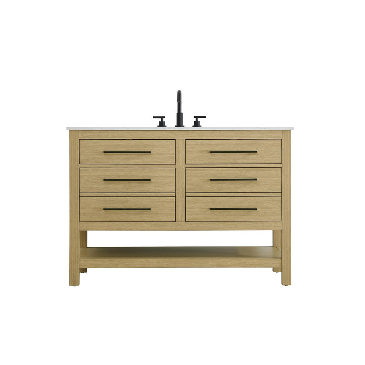 48 Inch Single Bathroom Vanity In Honey Brown - View 3 - Joshua Marshal