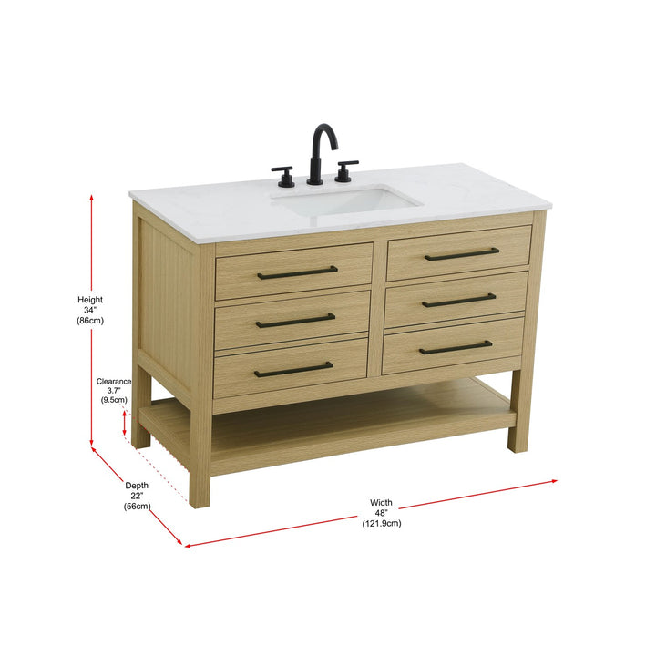 48 Inch Single Bathroom Vanity In Honey Brown - View 6 - Joshua Marshal