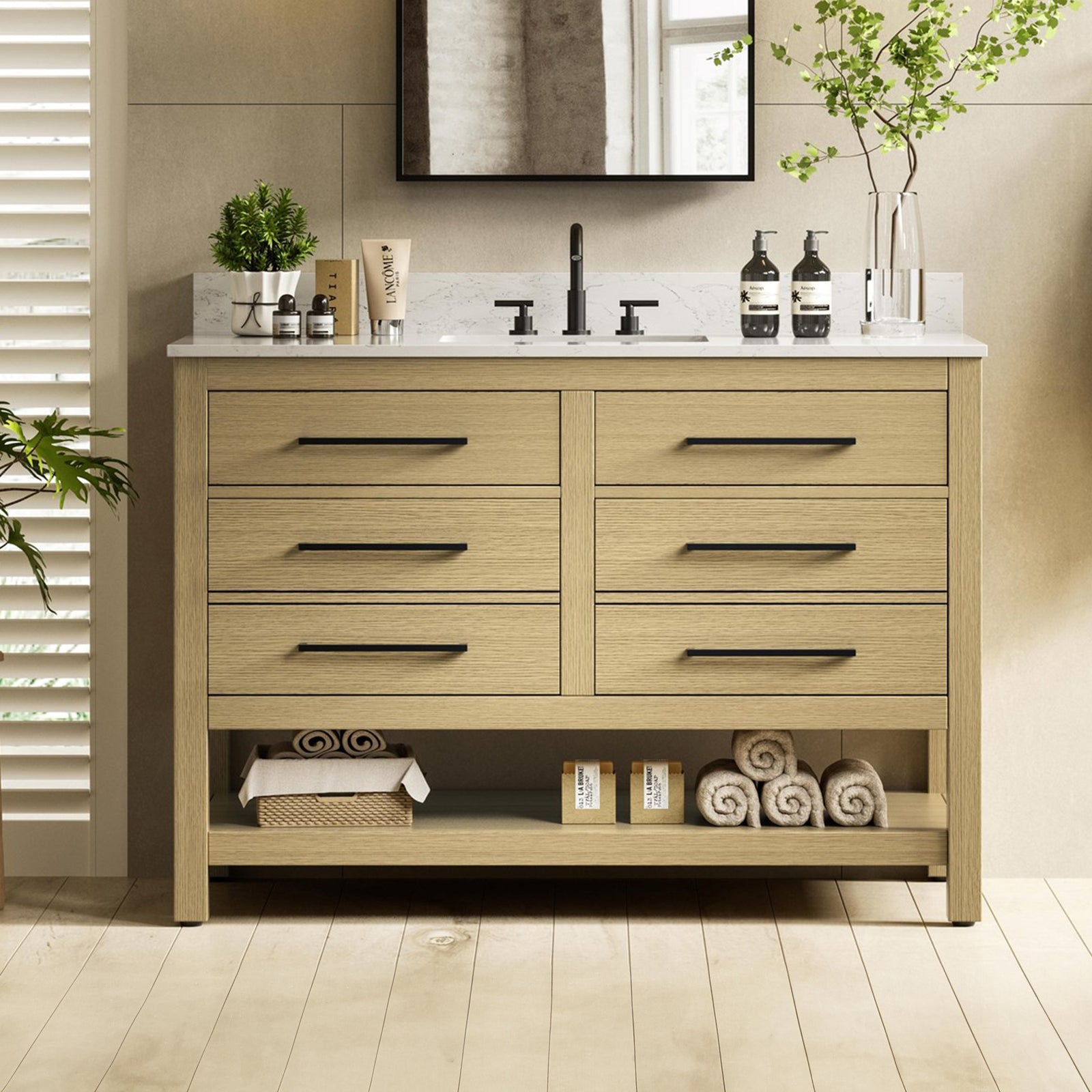 48 Inch Single Bathroom Vanity In Honey Brown With Backsplash Honey Brown Finish - KITCHEN & BATH by Joshua Marshal