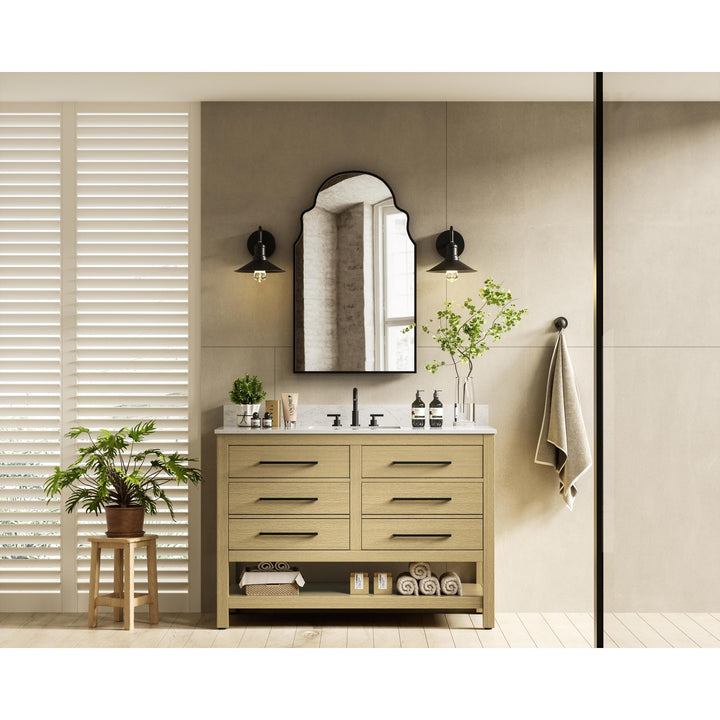 48 Inch Single Bathroom Vanity In Honey Brown With Backsplash - View 2 - Joshua Marshal
