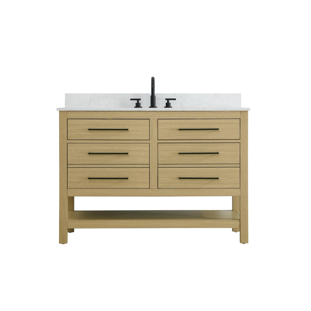 48 Inch Single Bathroom Vanity In Honey Brown With Backsplash - View 3 - Joshua Marshal