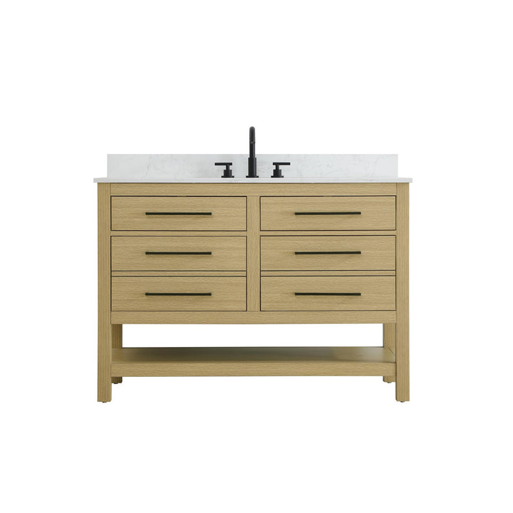 48 Inch Single Bathroom Vanity In Honey Brown With Backsplash - View 3 - Joshua Marshal
