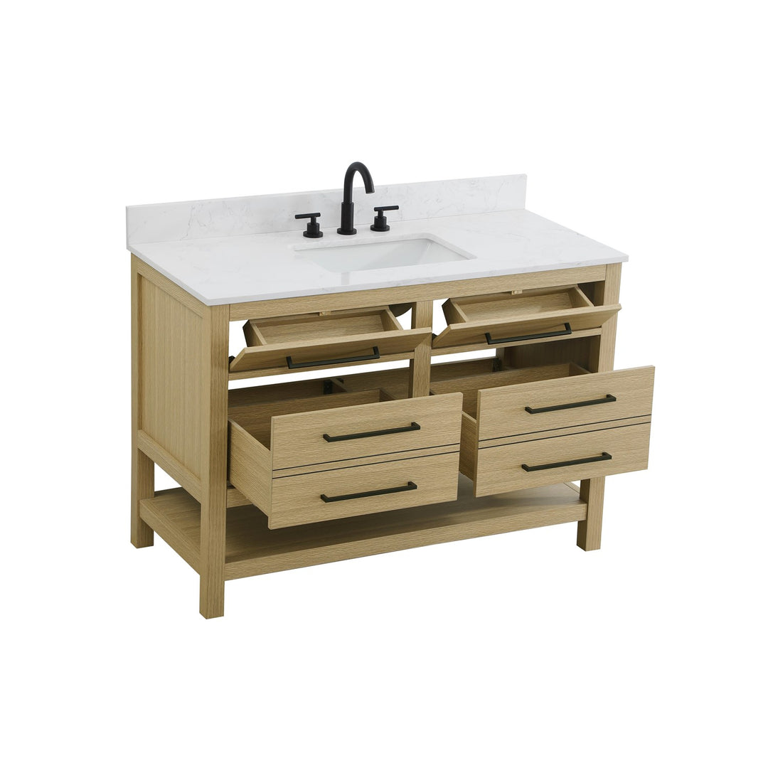 48 Inch Single Bathroom Vanity In Honey Brown With Backsplash - View 4 - Joshua Marshal