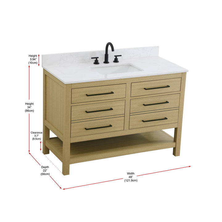 48 Inch Single Bathroom Vanity In Honey Brown With Backsplash - View 6 - Joshua Marshal