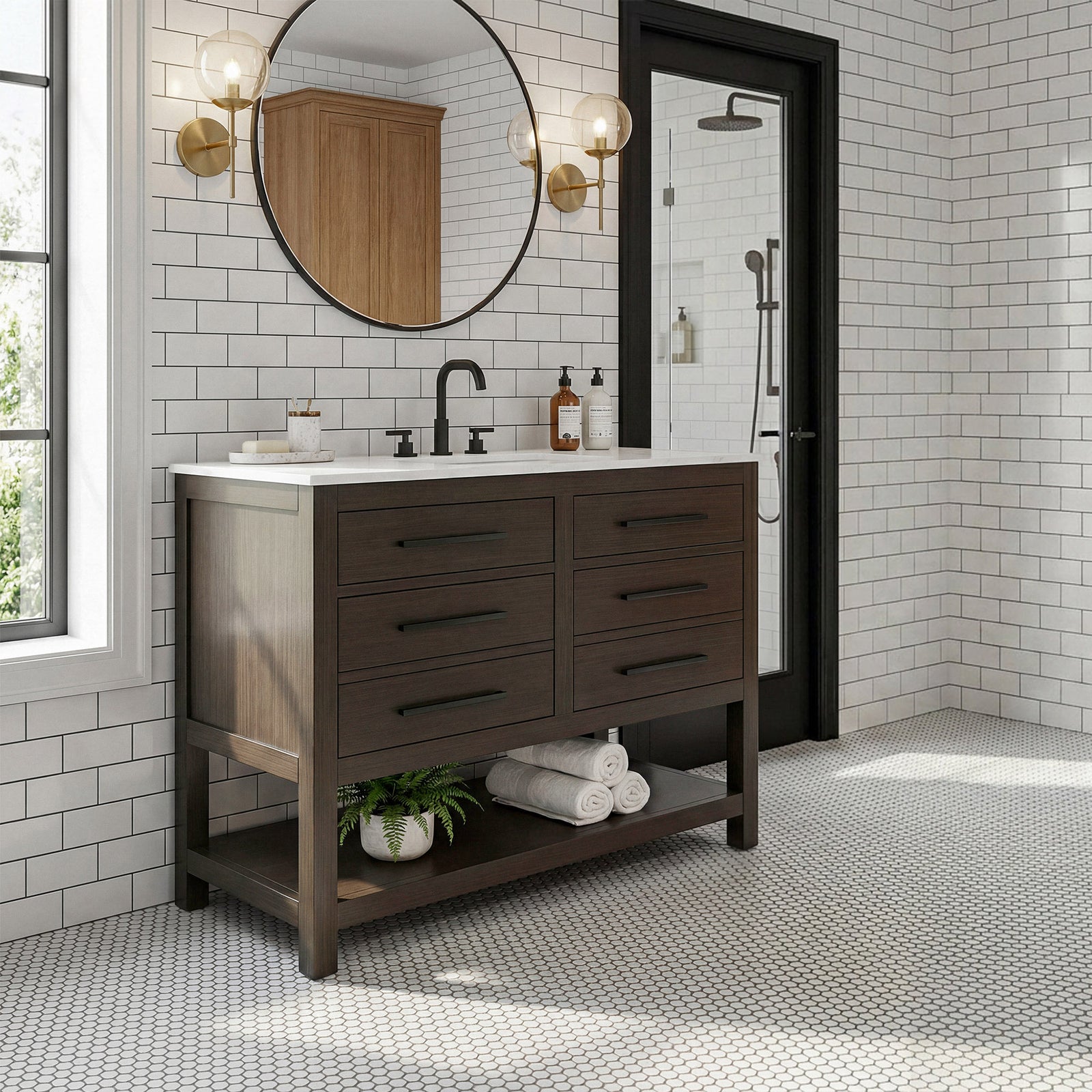 48 Inch Single Bathroom Vanity In Mocha Brown - View 2 - Joshua Marshal