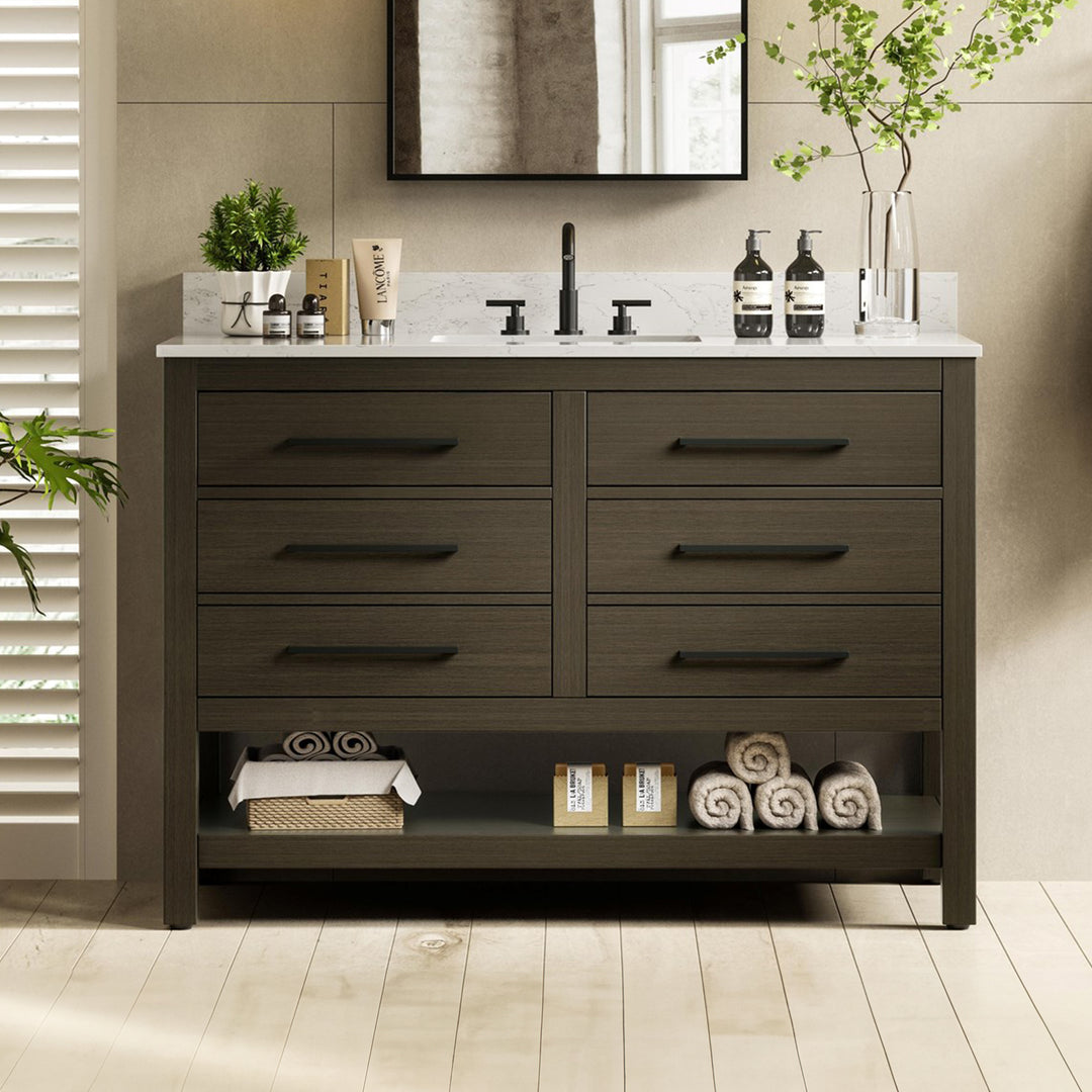 48 Inch Single Bathroom Vanity In Mocha Brown With Backsplash Mocha Brown Finish - KITCHEN & BATH by Joshua Marshal