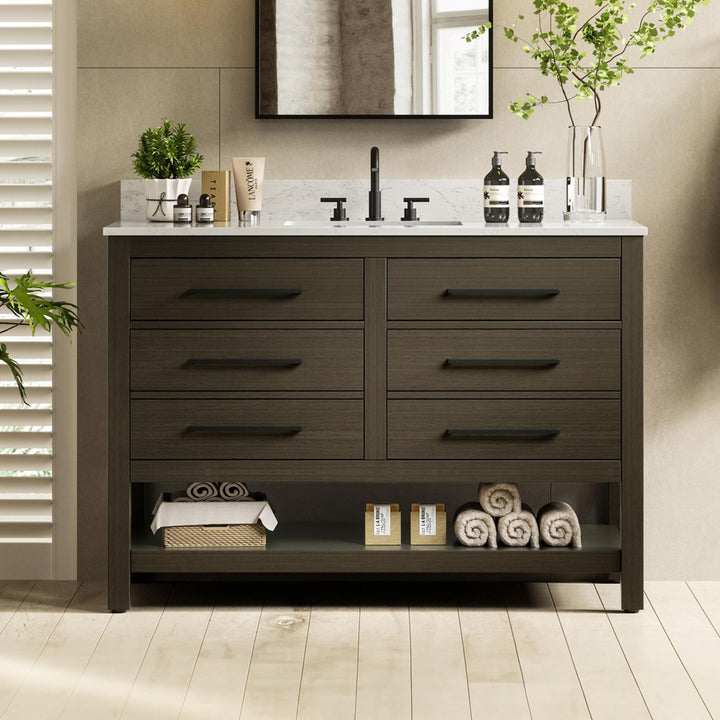 48 Inch Single Bathroom Vanity In Mocha Brown With Backsplash Mocha Brown Finish - KITCHEN & BATH by Joshua Marshal