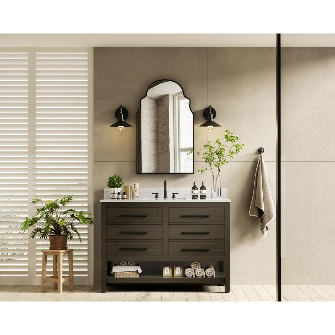 48 Inch Single Bathroom Vanity In Mocha Brown With Backsplash - View 2 - Joshua Marshal