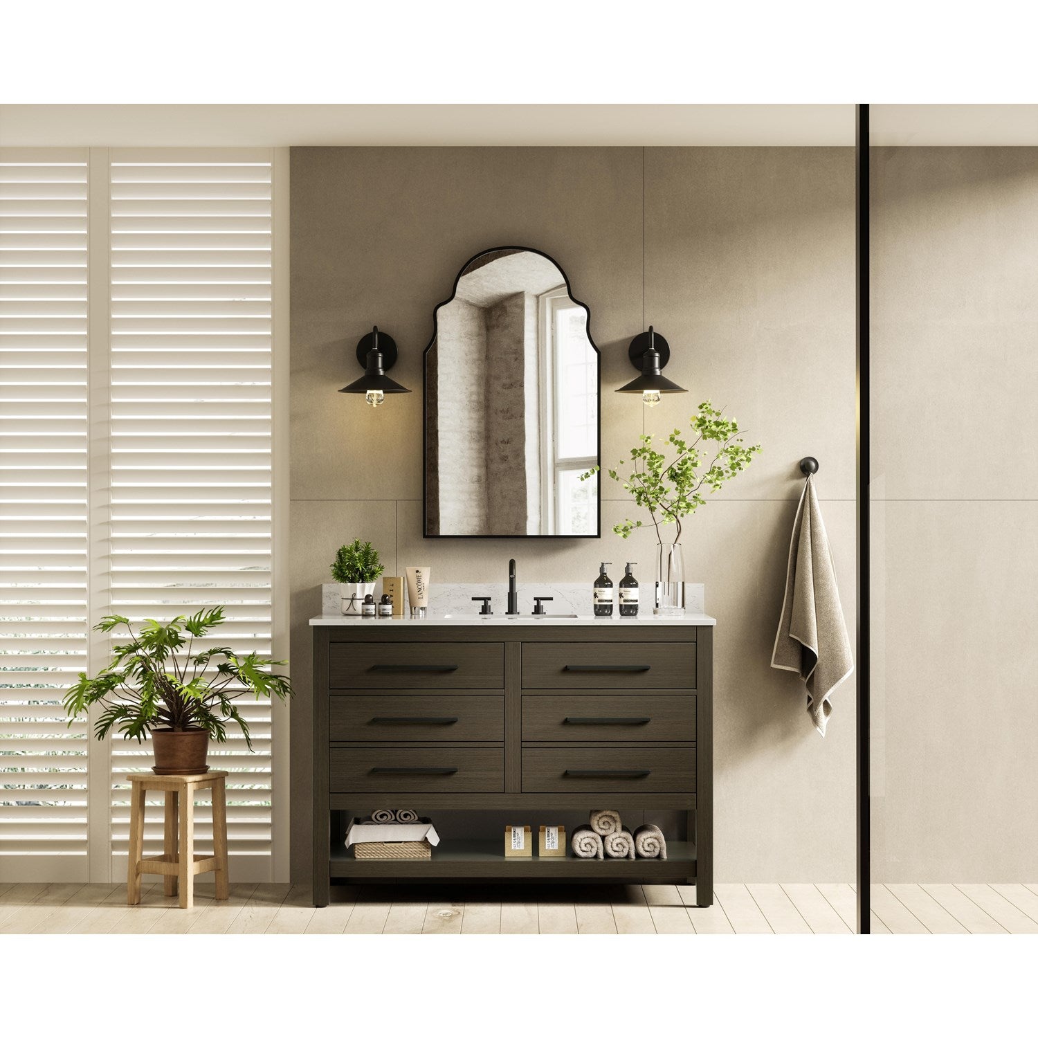 48 Inch Single Bathroom Vanity In Mocha Brown With Backsplash - View 2 - Joshua Marshal