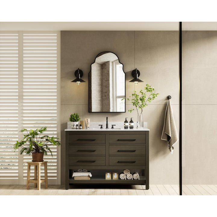 48 Inch Single Bathroom Vanity In Mocha Brown With Backsplash - View 2 - Joshua Marshal